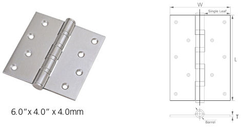 Four Stainless Steel Ball Bearing Hinges with Flat Tip - Full Mortise